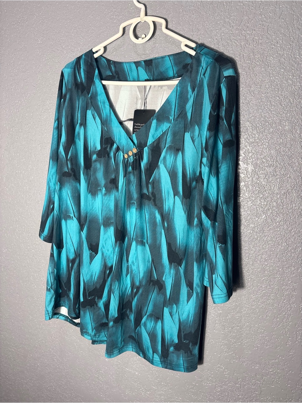 Women's Teal & Black V-Neck Blouse with Button Detail
